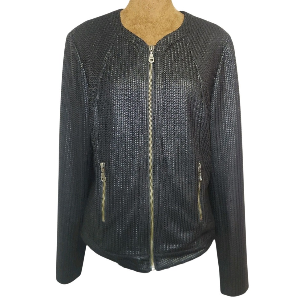 Anthropologie Drew Moto Jacket Faux Leather Size M Black Zip Up Textured Women's